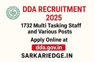 Delhi Development Authority (DDA) Recruitment 2025 notification out for 1732 vacancies including MTS, JE, Patwari, Assistant Director, and other posts. Apply online before 5th November 2025 at dda.gov.in."
